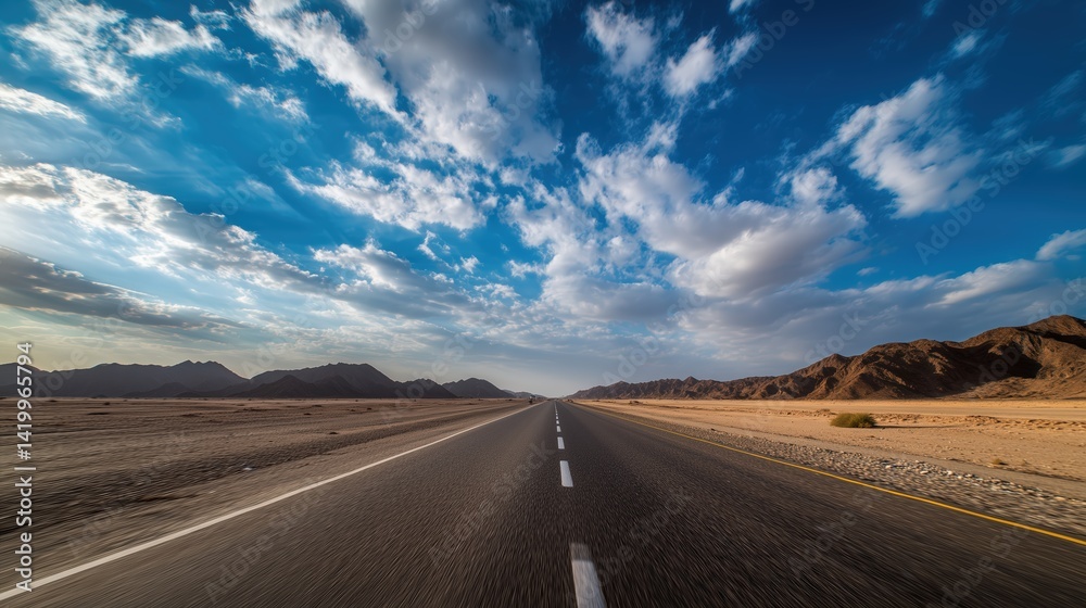 Naklejka premium Desert Road Under Blue Sky