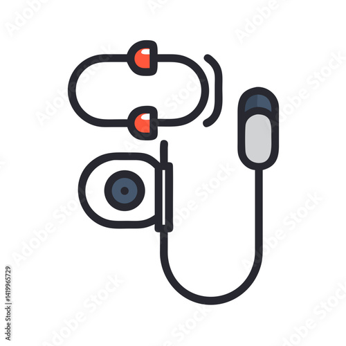 Wired Earphones Icon Representing Audio Listening Device for Music and Calls