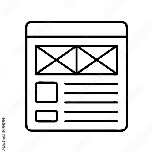 Wireframe Layout Icon Representing UX Mockup Design for User Interface Prototyping
