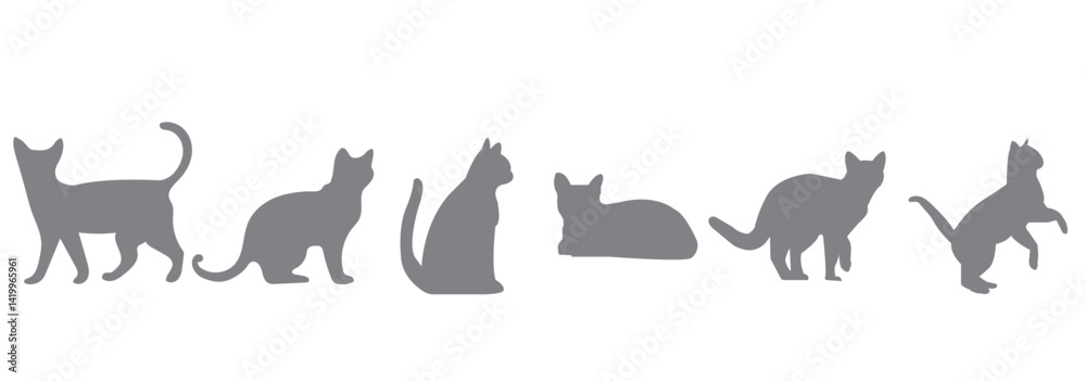 Set of cats silhouette in different poses. Black Cat Set Isolated White Background . Set of cats silhouette in different poses. Black Cat Set Isolated White Background .