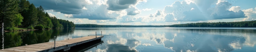 Obraz premium Elevated dock, pristine lake, stunning cloudscape, northern Minnesota , clear, northwoods