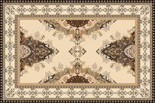 Vintage Persian Carpet Design, Traditional Oriental Rug with Intricate Floral and Geometric Patterns, Handmade Ethnic Tapestry for Interior Decoration, Luxurious Textile Art for Home and Yoga Spaces