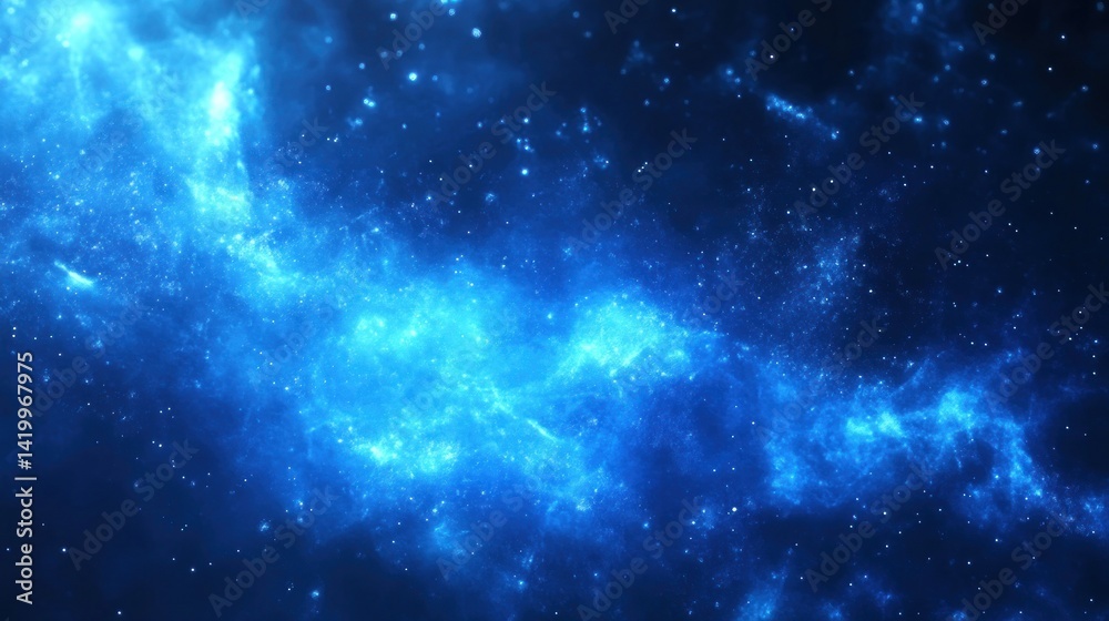 Naklejka premium Bright blue nebulous gas clouds shine amongst distant stars and space