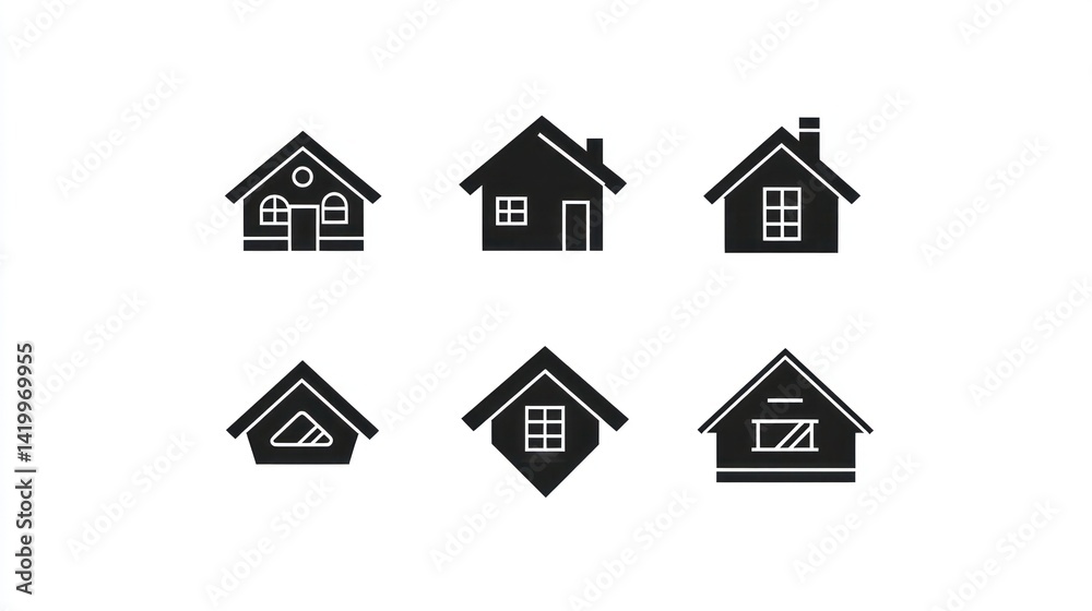Simple House Icons Set on White Simple House Icons Set on White