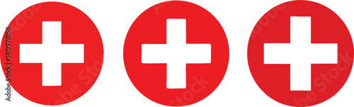 Set For Medical First Aid Plus Red Sign Isolated Vector Illustration