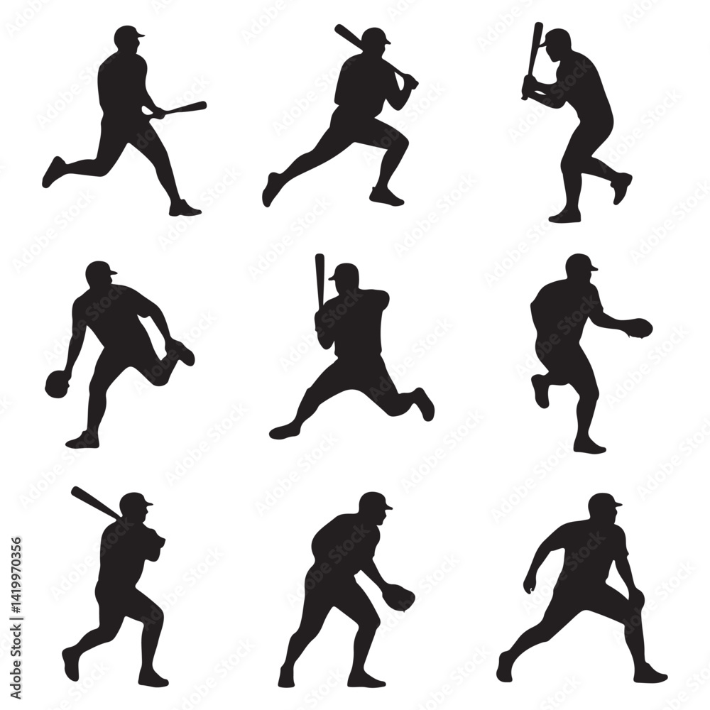 Obraz premium baseball player vector silhouettes