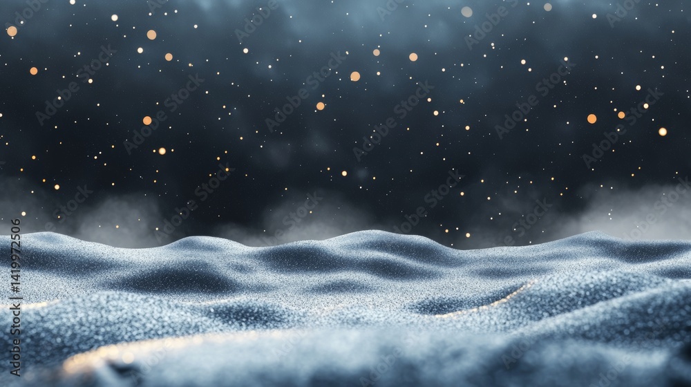 Obraz premium An abstract background of blue and gold bokeh lights and glitter is situated on a dark-colored surface