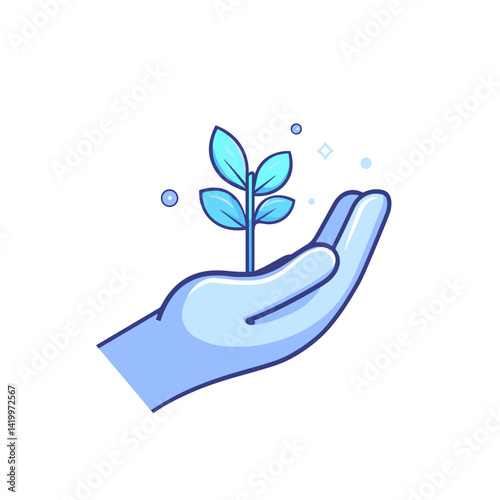 Hand nurturing green plant against a clean white background  