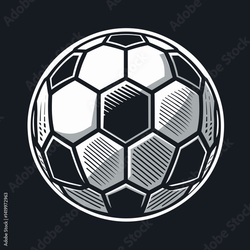Stylized soccer ball illustration with hexagonal pattern and shading for sports and athletic concepts
