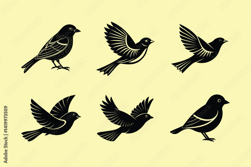 Fototapeta premium Painted Bunting bird, silhouette vector illustration