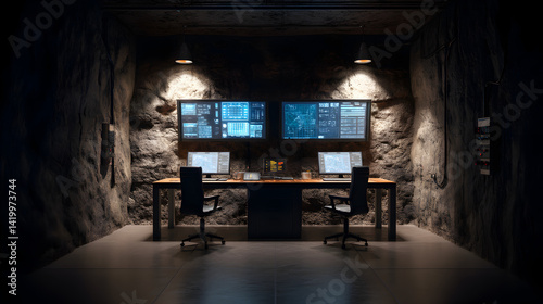 Secluded Underground Bunker Control Room with Advanced Technology