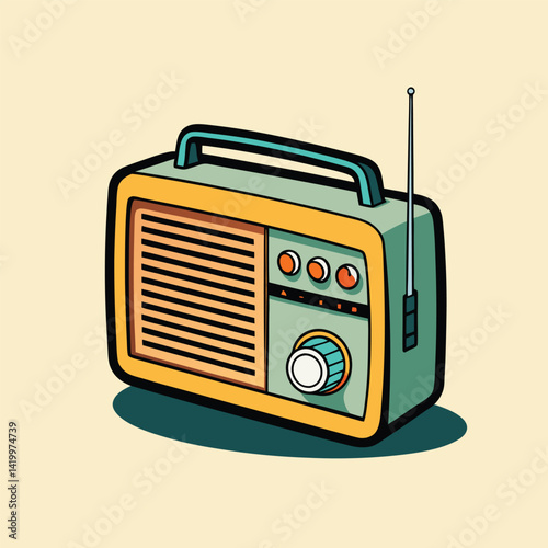 vintage radio with knobs and speakers, representing retro technology, Vector illustration of vintage radio receiver, flat style. Retro radio