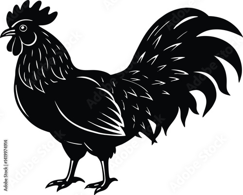 rooster vector illustration, rooster silhouette vector icon, rooster symbol vector, chicken rooster poultry icon,  on white background.