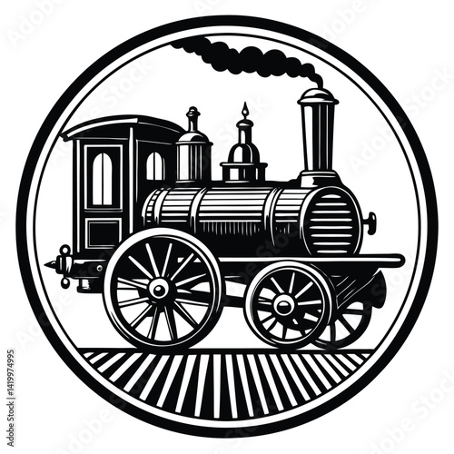 A vintage black steam locomotive vector illustration, an old railway engine for retro transport isolated on white background