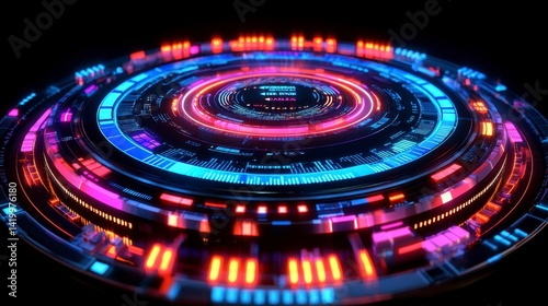 Wallpaper Mural Abstract digital artwork depicting a glowing circular structure with vibrant neon colors, intricate details, and futuristic design elements. Torontodigital.ca