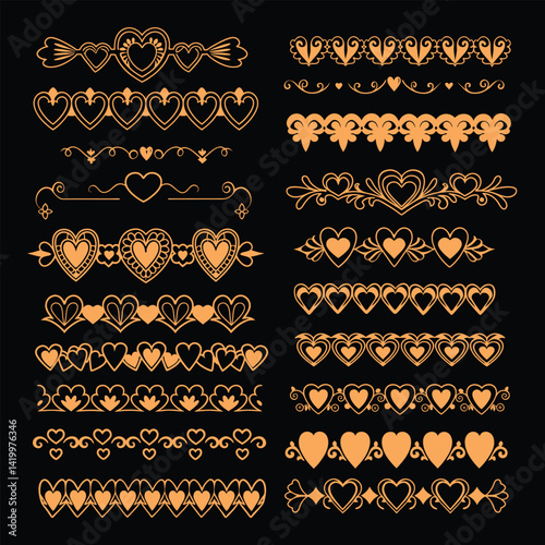A beautiful vintage hearts border divider in decorative line art style. This vector is ideal for romantic designs, Valentine's cards, wedding invitations, or any love-themed project.