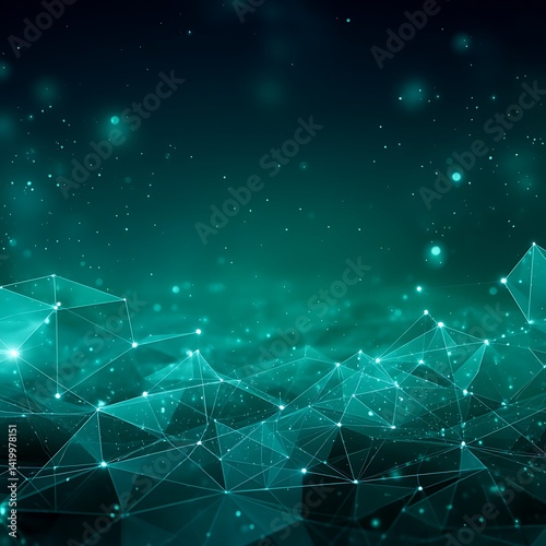 Abstract Polygonal Connection System Network Background with Dark Green Teal Gradient Overlay