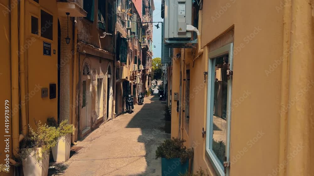 Beautiful local architecture of small very old Corfu city in Greece