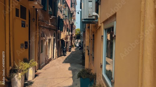 Beautiful local architecture of small very old Corfu city in Greece