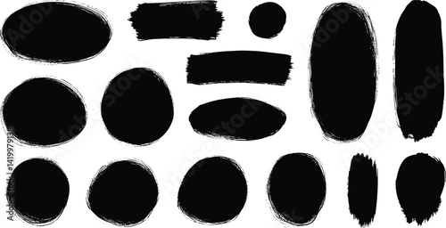 Brush frame rough rectangle box shape set. Text box frame rough grunge square, oval paint shape element.