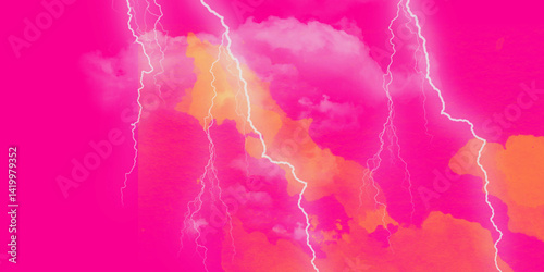 Lightning strikes the sky. Electric discharges of lightning on a purple background. 
