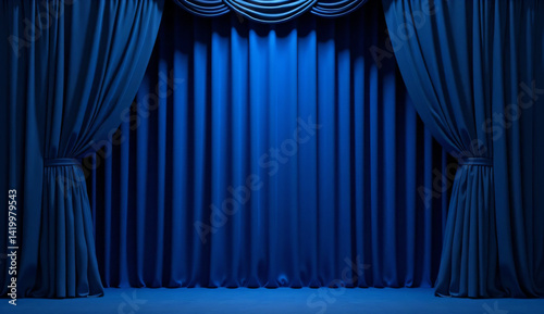 Blue stage curtains. Velour. Luxury.
