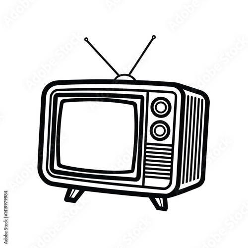Old-fashioned TV. Vintage black and white television, an old-school logo of retro television