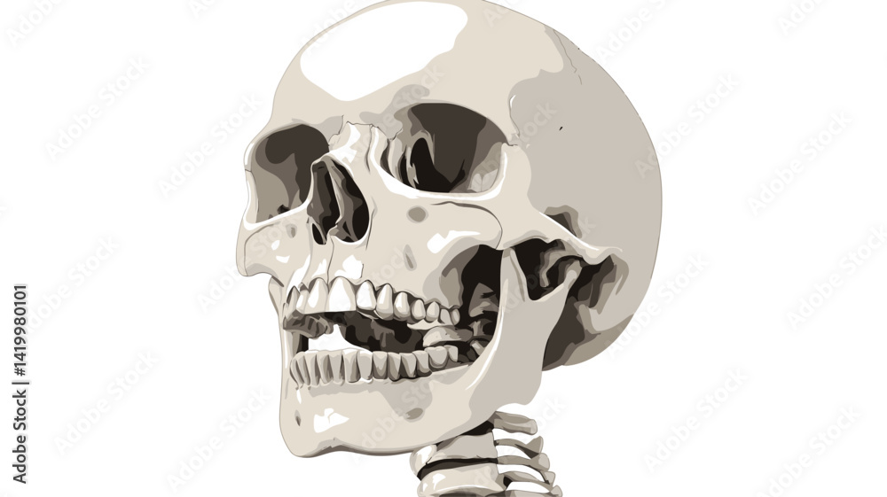 Fototapeta premium detailed 3D rendering of a human skull from a side view, set against a pure white background. The image shows the bones of the skull in high resolution.
