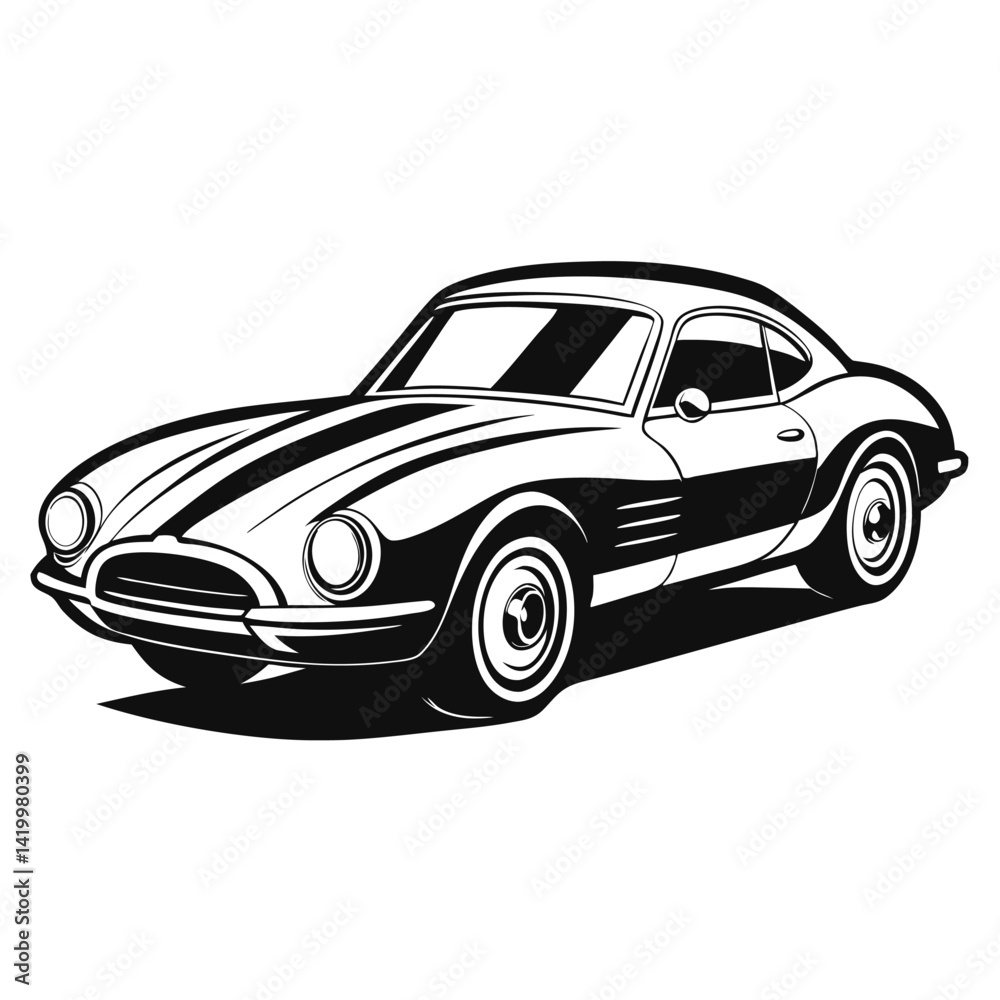 Fototapeta premium Vintage style classic muscle car black and white clip art, Car logo design on white background.