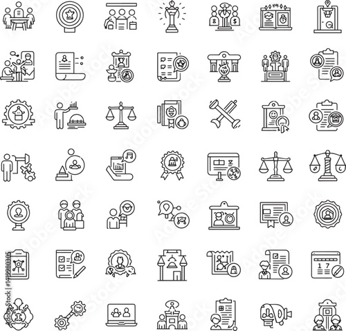 Regulation line editable icon set. Containing rules, authority, conduct, law, guideline, penalty, government, ethics, compliance, procedure, and more. icon silhouette vector style 