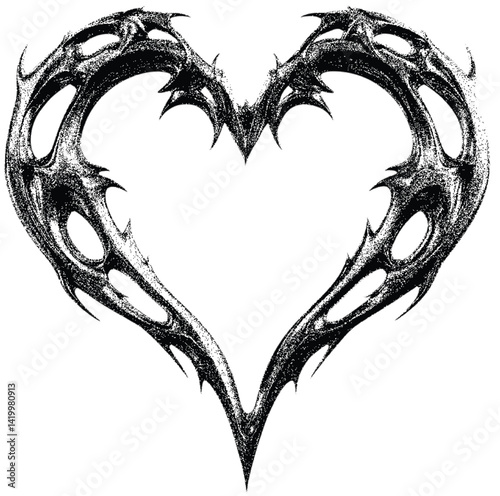 Elements with a retro photocopy effect. Gothic valentine's day concept. heart trendy Y2K elements. Grain effect and stippling. 