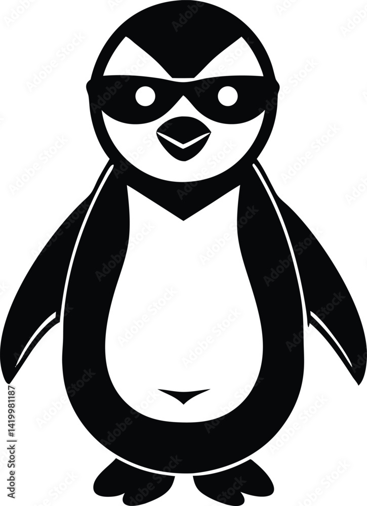 Fototapeta premium penguin cartoon character wearing sunglass, happy funny penguin wearing sunglass vector icon, cute penguin walking symbol icon, illustration of face reaction penguin silhouette on white background.