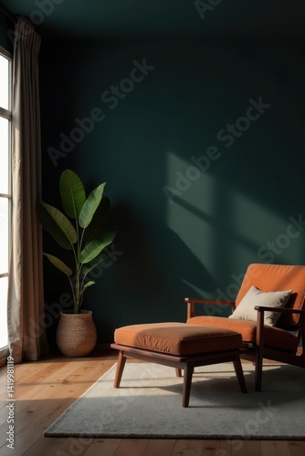 Dark living room, wooden surface product placement, image, brown, top view