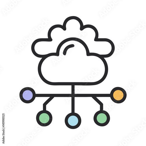 abstract digital web cloud SaaS Icon – Data Node Line Art. Digital Infrastructure Business Hosting System
