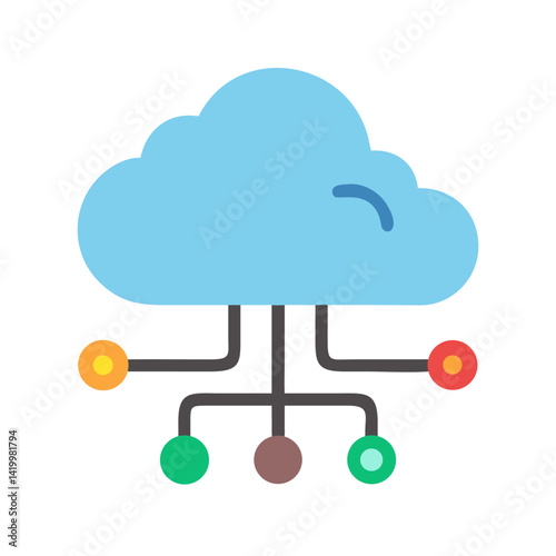 Flat Blue Cloud Network Icon with Data Tree Structure
. SaaS Platform  IT Services Vector, Tech Infrastructure System