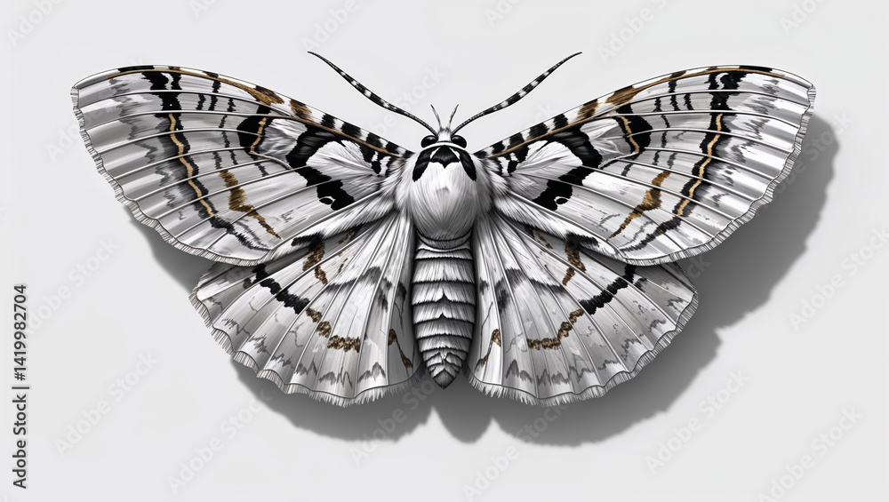 Fototapeta premium Exquisite Moth Illustration With Detailed Wing Patterns On A Clean White Background
