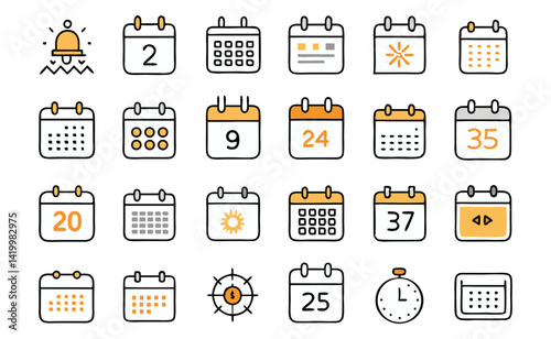 Calendar Thin Line Icons Set – Schedule & Reminder Symbols – Editable Stroke Vector