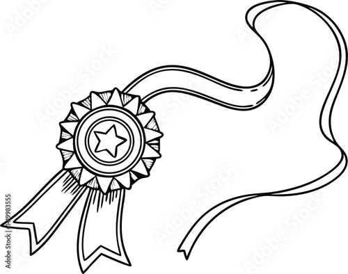 Minimalist Line Art Medal Sketch with Ribbon and Streamer Detail