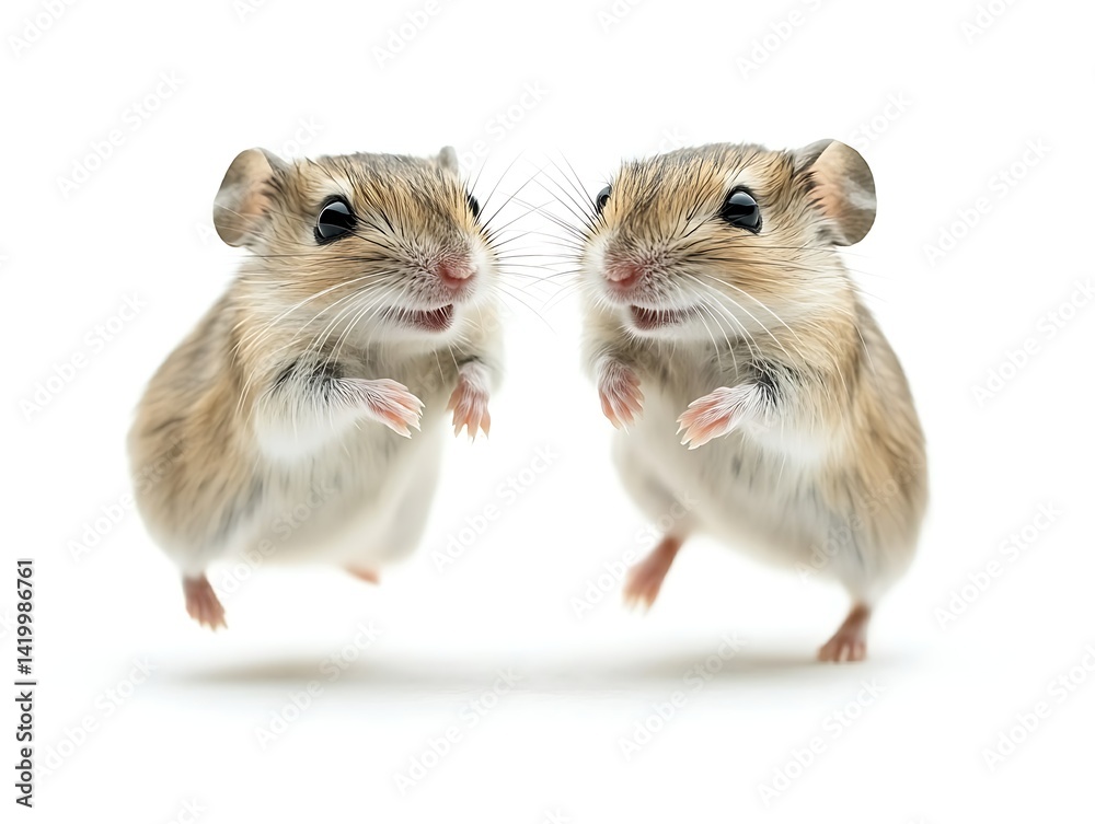 Two Mice Jumping White Background Two Mice Jumping White Background