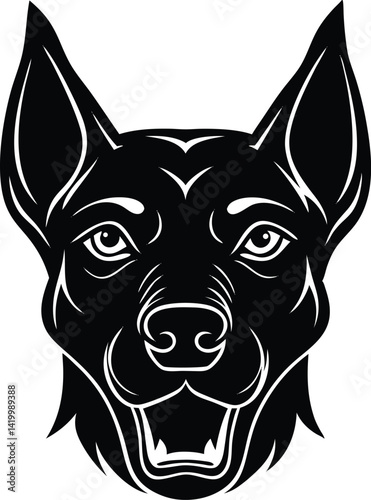 head of dog, angry dog illustration, vector illustration of a dog, sitting dog silhouette icon, black and white dog, dog head vector, funny sunglass wearing dog on white background.