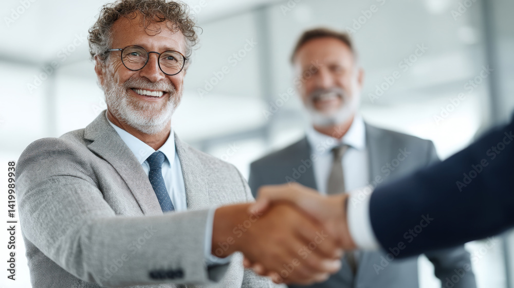 A successful business meeting culminates in a warm handshake between partners.