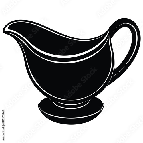 Isolated Black Vector gravy boat WIith White Background