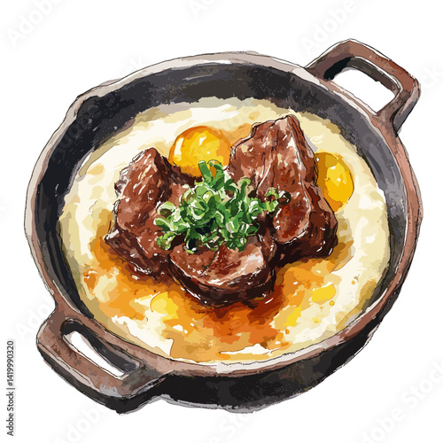 Watercolor Hog Jowl & Grits with Sunny Side Eggs Art
