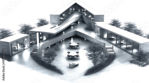 Obraz na płótnie Architectural Marvel Modern Residence Design with Sleek Lines and Lush Greenery Aesthetic View. w salonie