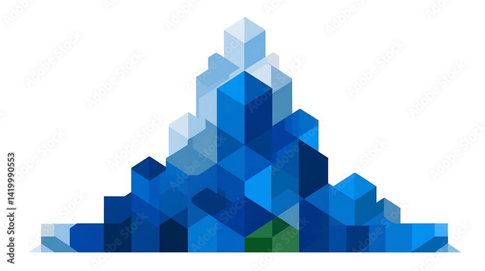 Architectural Structures in Varied Blue Shades Composed of Abstract Geometric Cubes and Pixelation Style.
