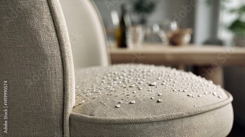 фотографія Chair with Water Droplets on Upholstery Fabric