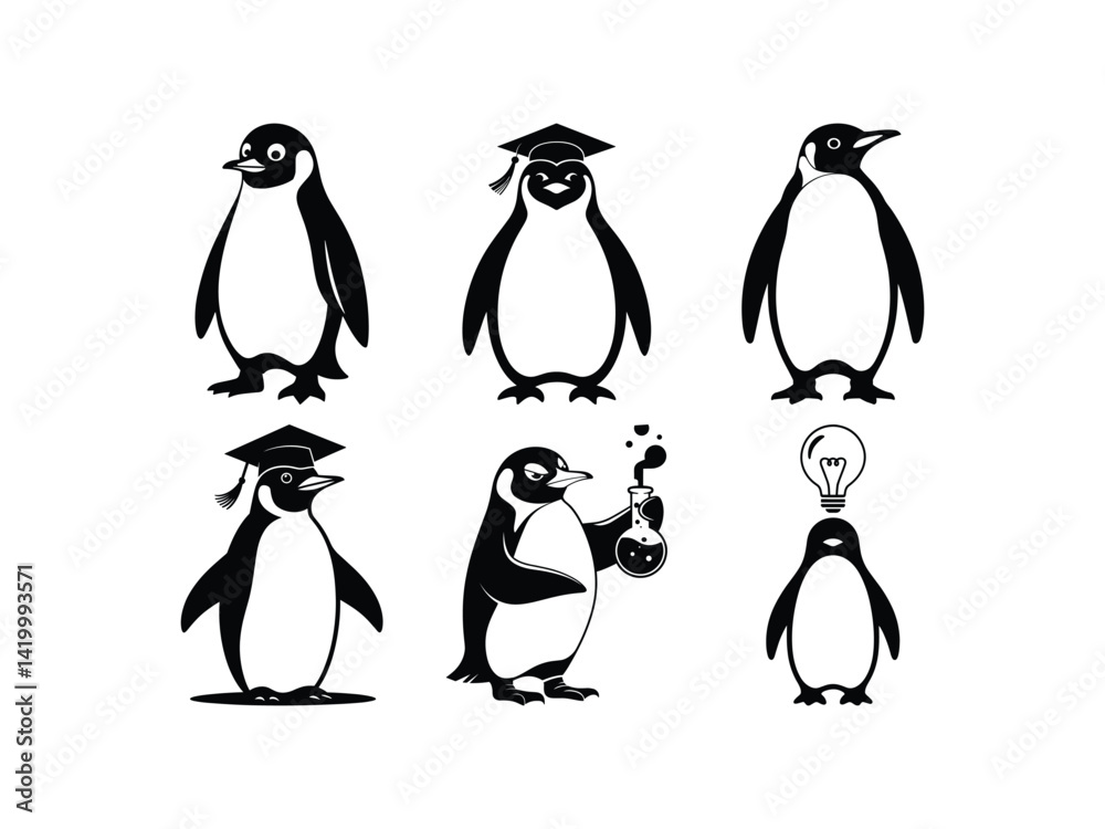 Obraz premium Smart Penguin Thinkers, Vector Designs