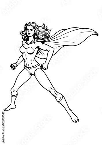 Manga Superheroine Line Art .