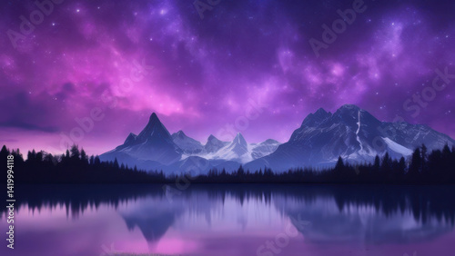 Minimalist Watercolor Night Landscape – Forest and Mountains