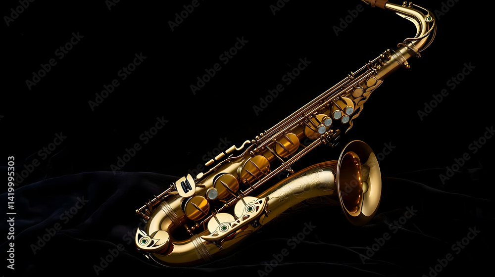Fototapeta premium Golden Saxophone On Black Background